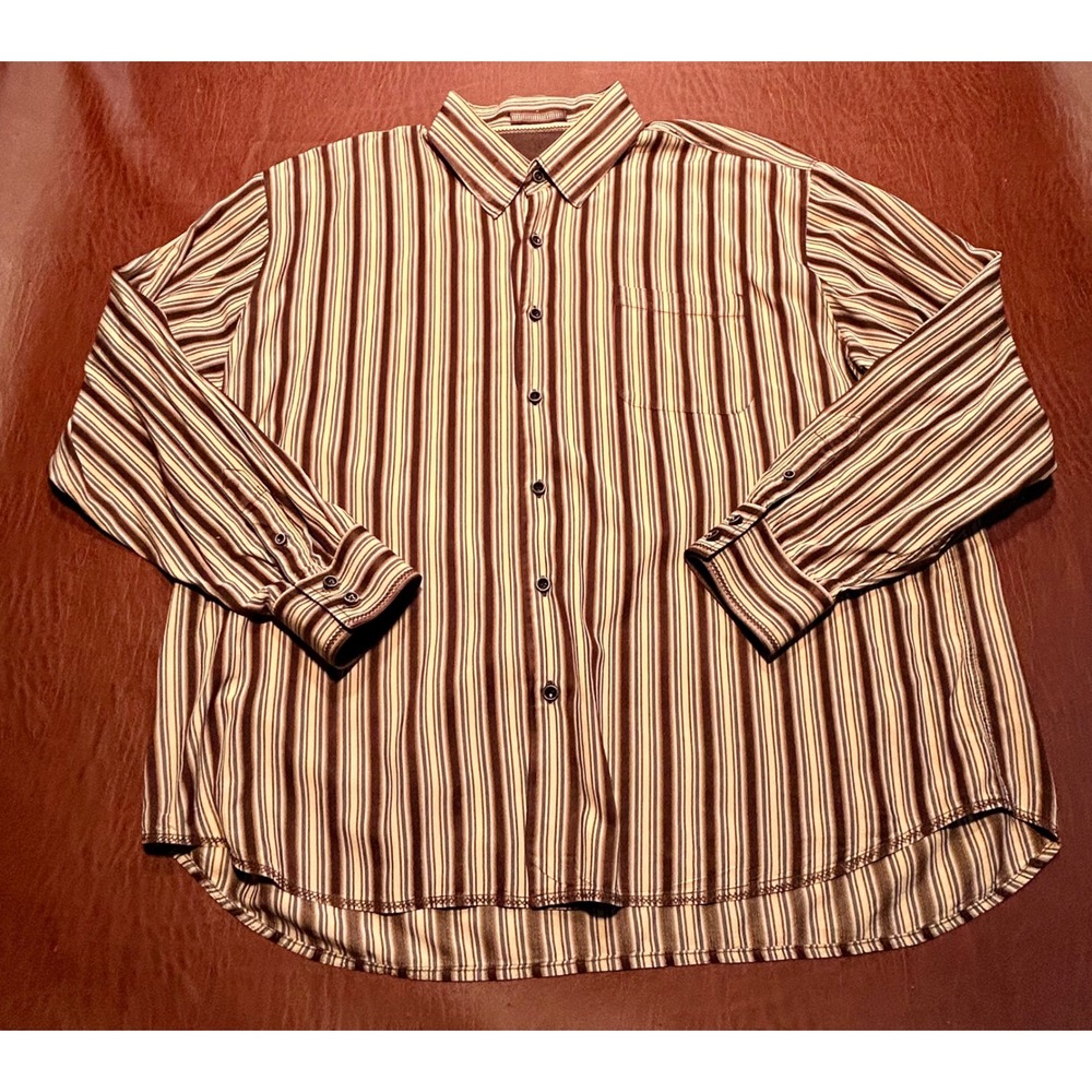 Tommy Bahama Mens XL 100% Silk Striped Woven Button Up Shirt Long Sleeve Classic